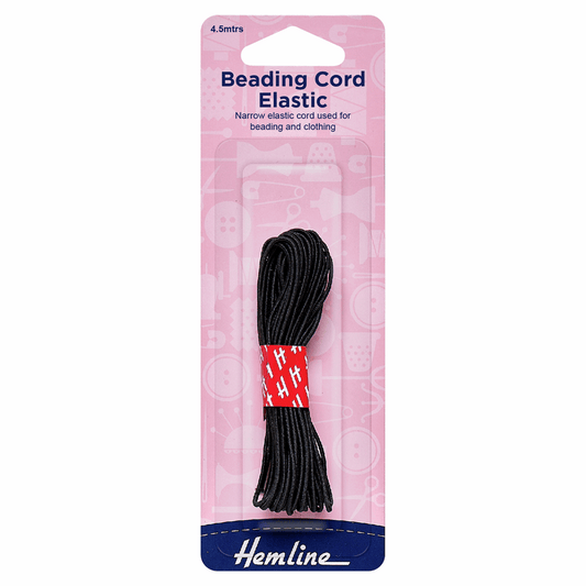 Hemline Black Beading Elastic Cord - 4.5m x 1.3mm