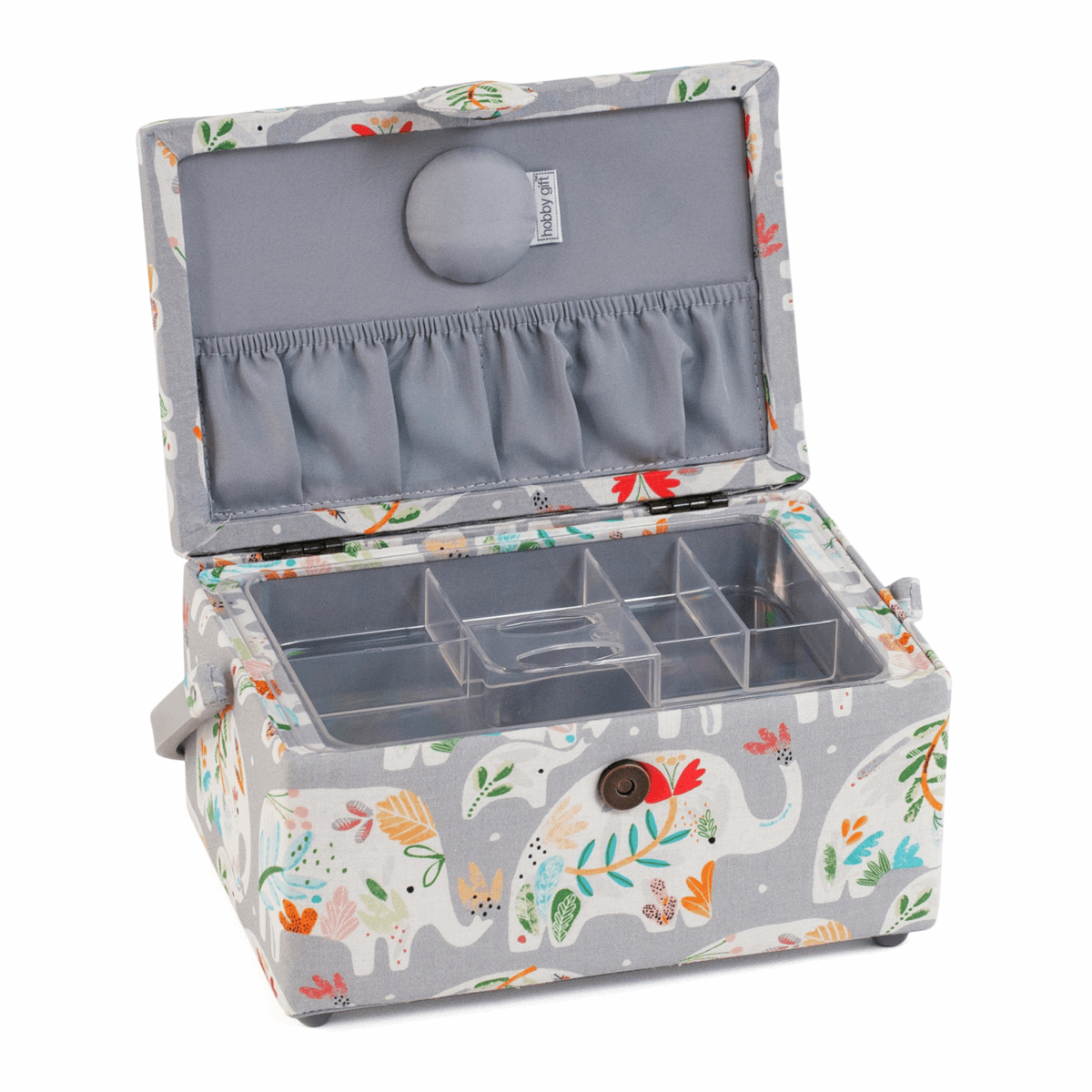 Elephants Rectangle Sewing Box with Appliqué Lid - Medium