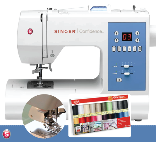 Singer Confidence 7465 Deluxe Bundle with Walking Foot and 20 x Gutermann Thread Set worth over £60