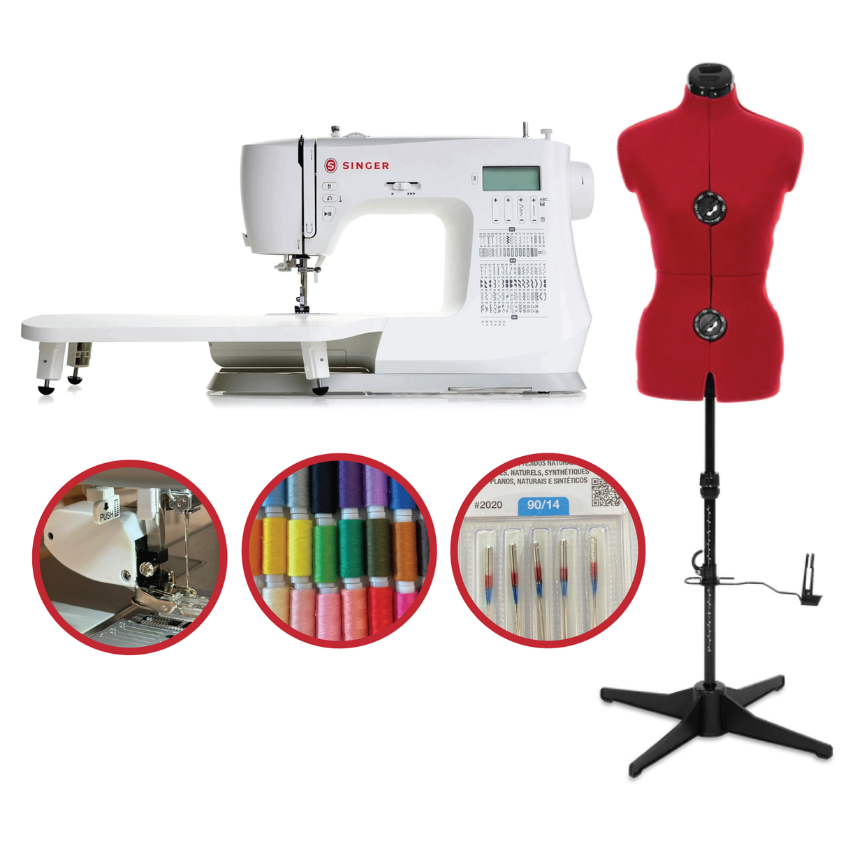 Singer DressMaker C5955 Sewing Machine and Adjustoform Mannequin Bundle - 200 stitch patterns with letters and numbers