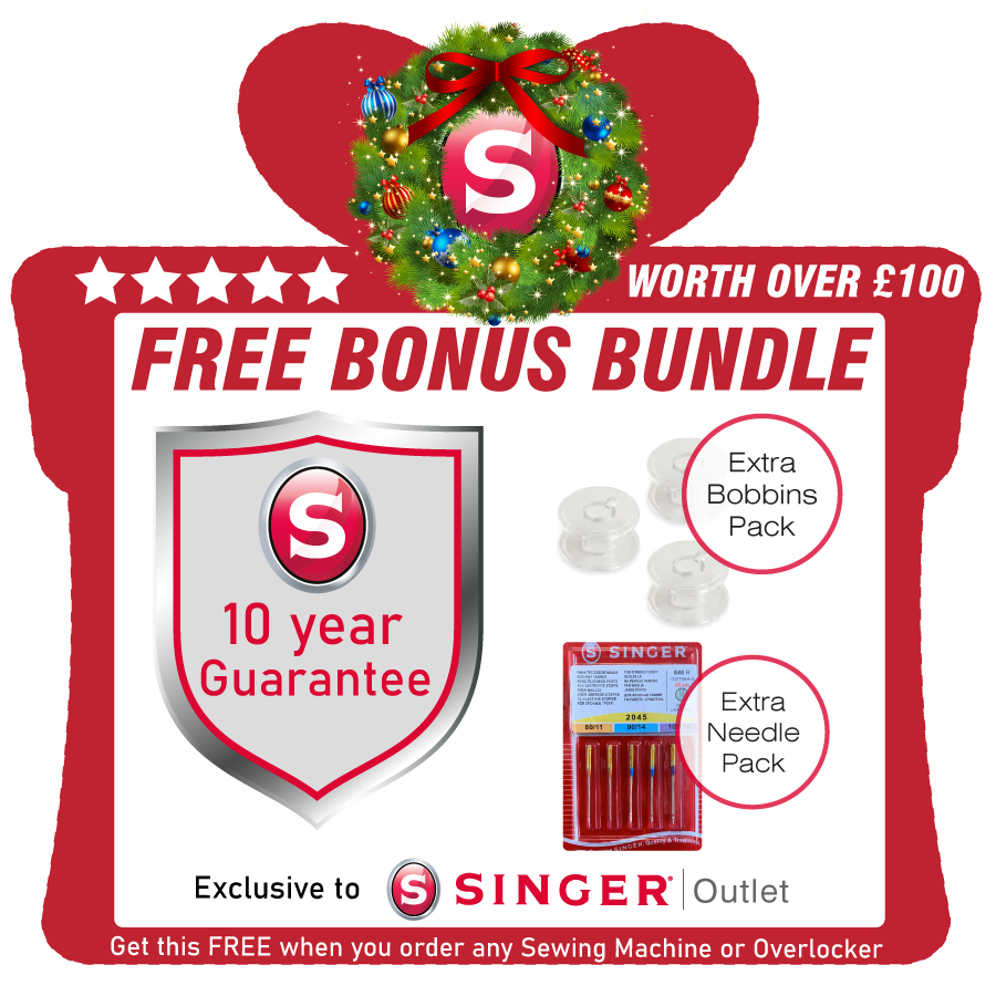 FREE Christmas Bonus Bundle - Extended 10 year Guarantee + Extra Needles and Bobbins Set - available with Sewing Machines and Overlockers