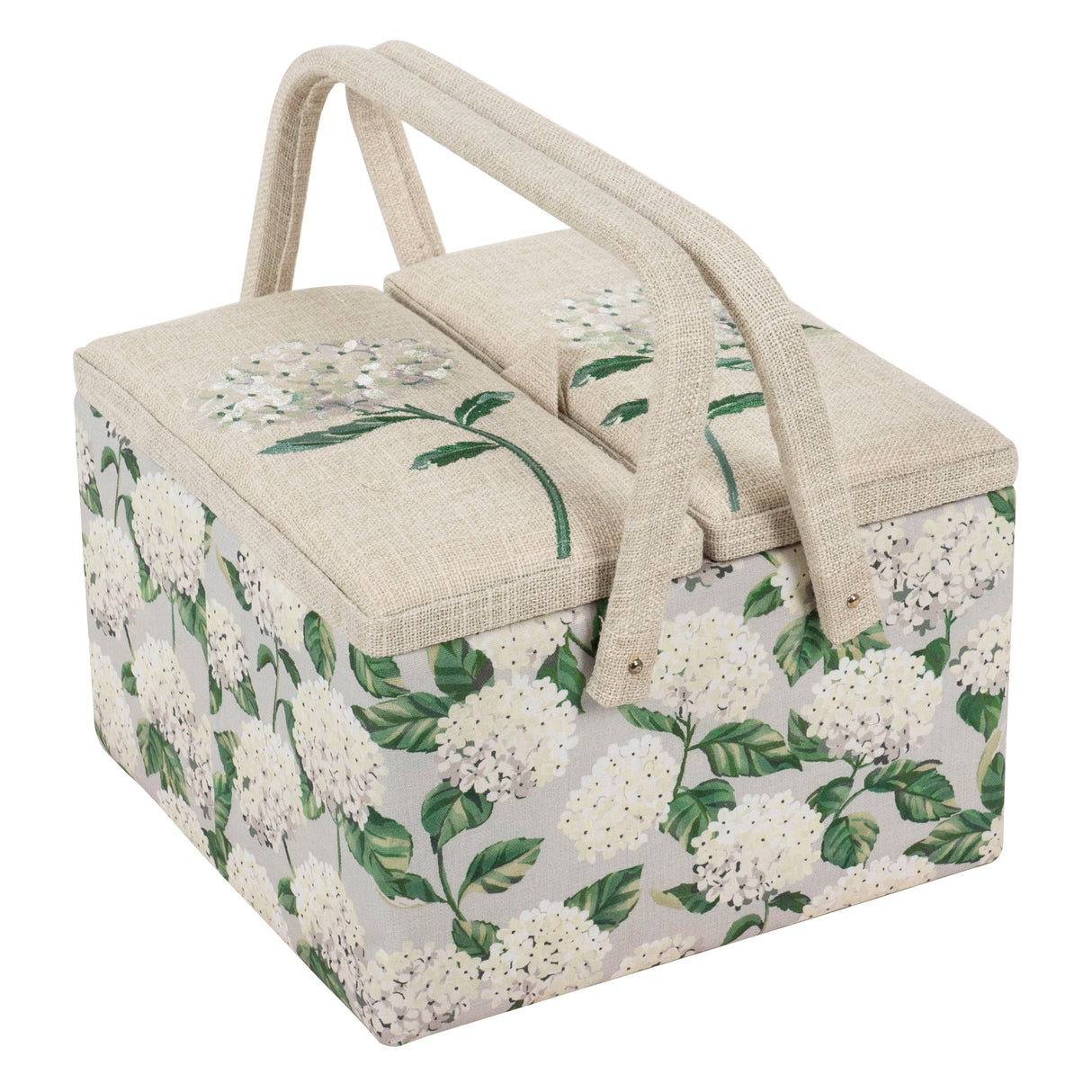 Sewing Box (L): Twin Lid: Square: Hydrangea