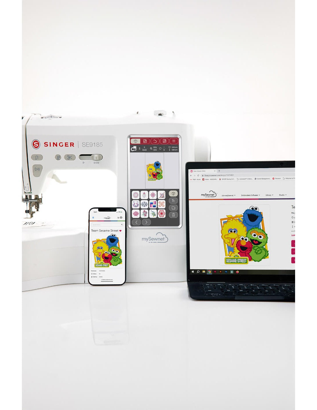 Singer SE9185 Sewing, Quilting and Embroidery machine with WIFI, colour touchscreen. Includes a 90 day trial of MySewNet embroidery software + FREE Singer Iron worth £49.99