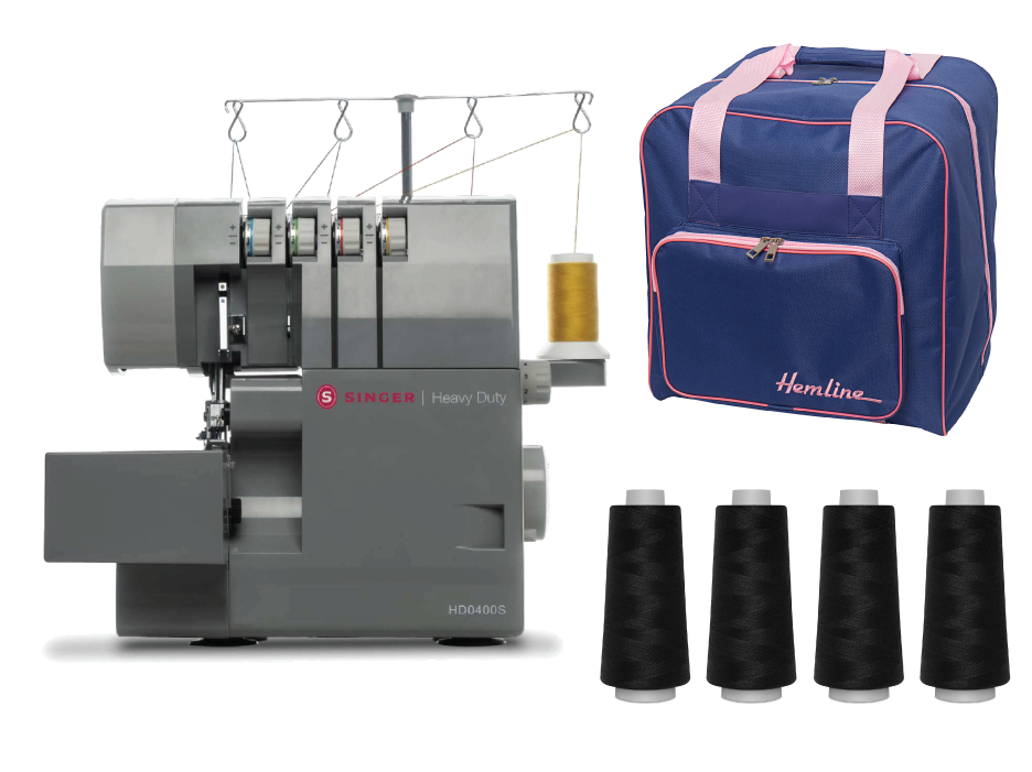 Singer Heavy Duty HD0405S Overlocker with Accessory Bundle - 4 x thread cones and Overlocker Bag - FREE Upgrade to SE017 Heavy Duty Elite on this offer