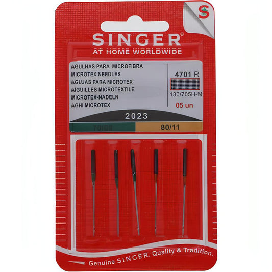 5 x Singer Microtex Needles (2023) Assorted 70/10, 80/11 (Pack of 5)