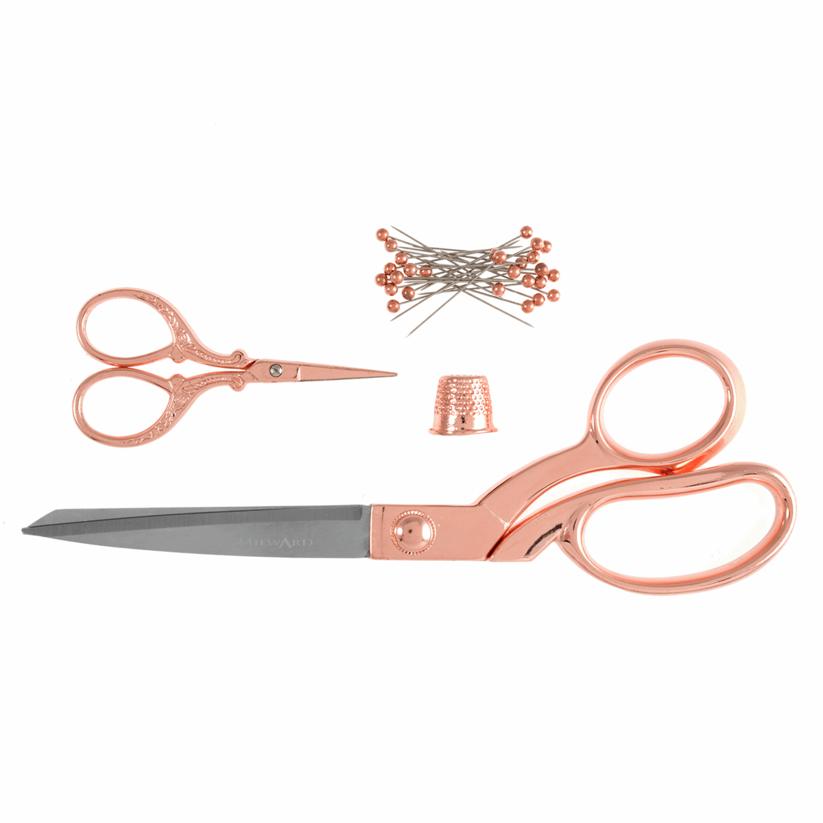 Rose Gold Scissors Gift Set - 21.5cm & 9.5cm (inc. Pins & Thimble)