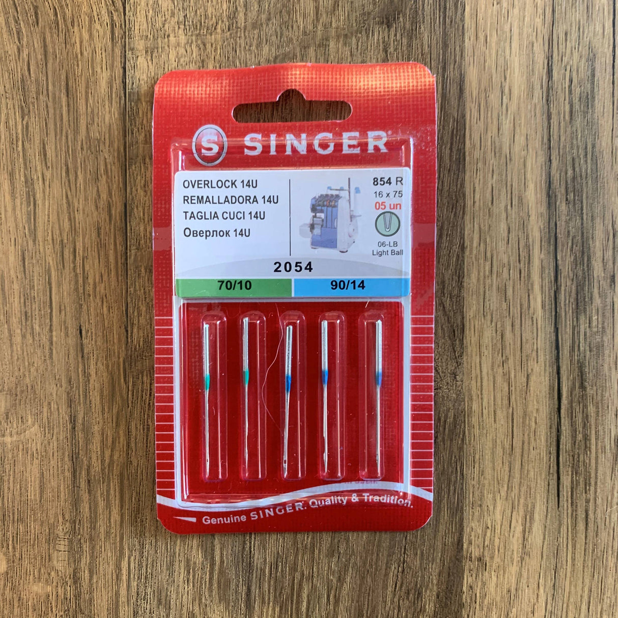 5 x Singer Ball Point Overlocker Needles (2054) Assorted 70/10, 90/14 (Pack of 5)