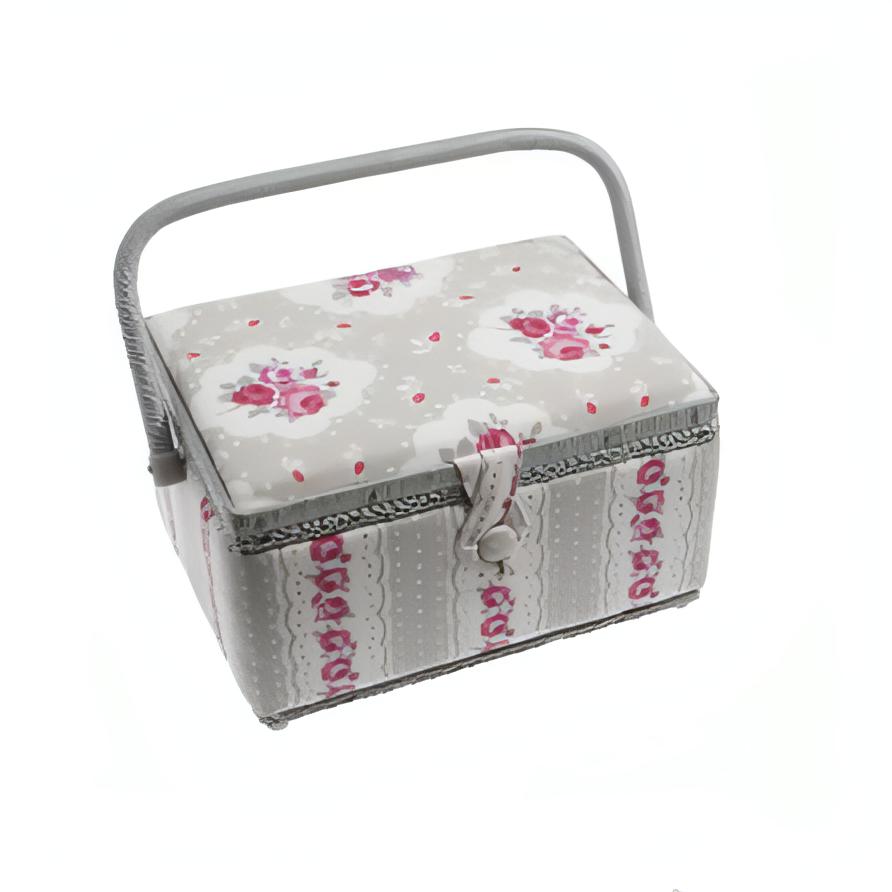 Vintage Sewing Craft Floral Storage Box - Taupe