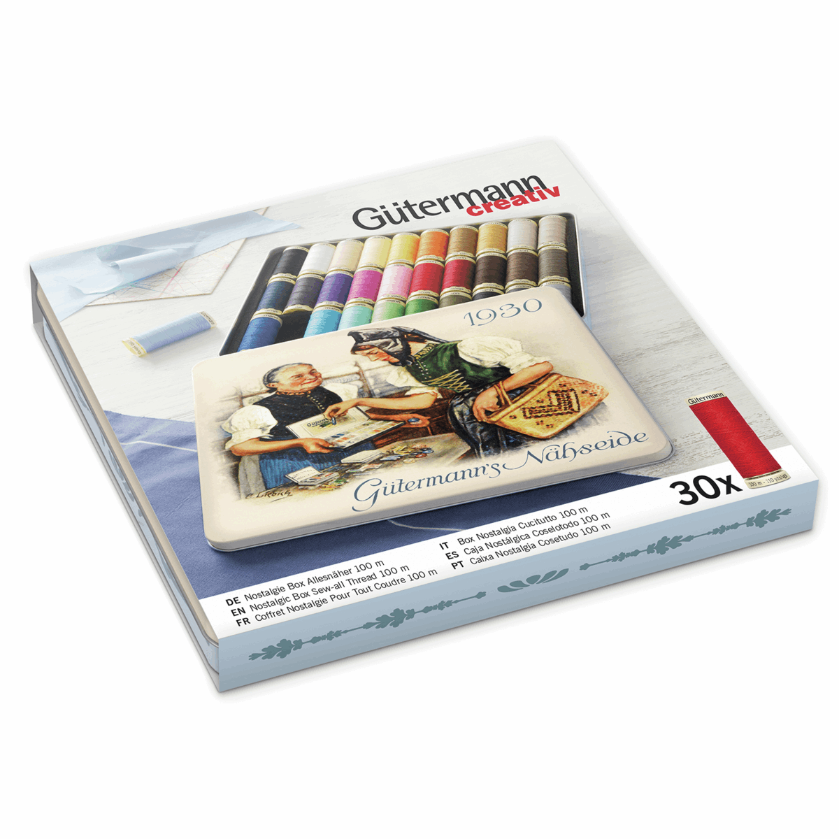 Gutermann Nostalgic Thread Box 1930 - Sew-All: 30 x 100m: Assorted Shades