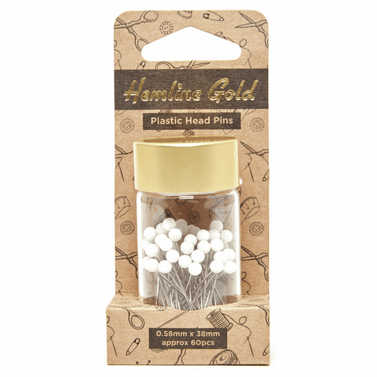 Premium White Plastic Head Nickel Pins x 75 - 38mm * Hemline Gold Edition*