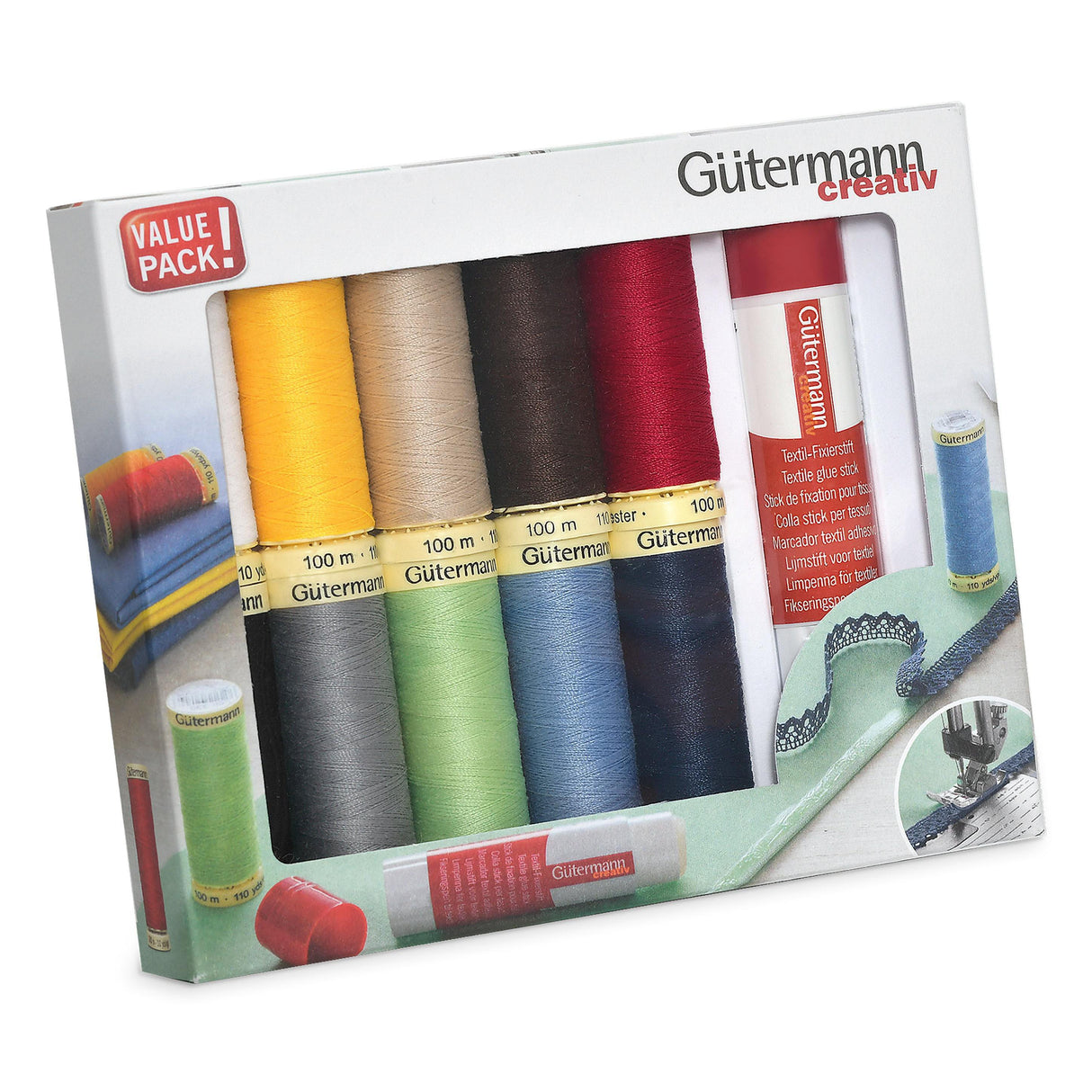 Gutermann Sew-all Thread Set - 10 x 100m Assorted + Textile Glue Stick