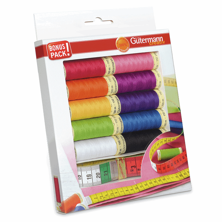 Gutermann Sew-all Thread - 10 x 100m Assorted + Measuring Tape