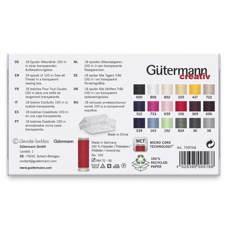 Gutermann Sew-All Thread Set with Storage Box - 100m (Pack of 18)