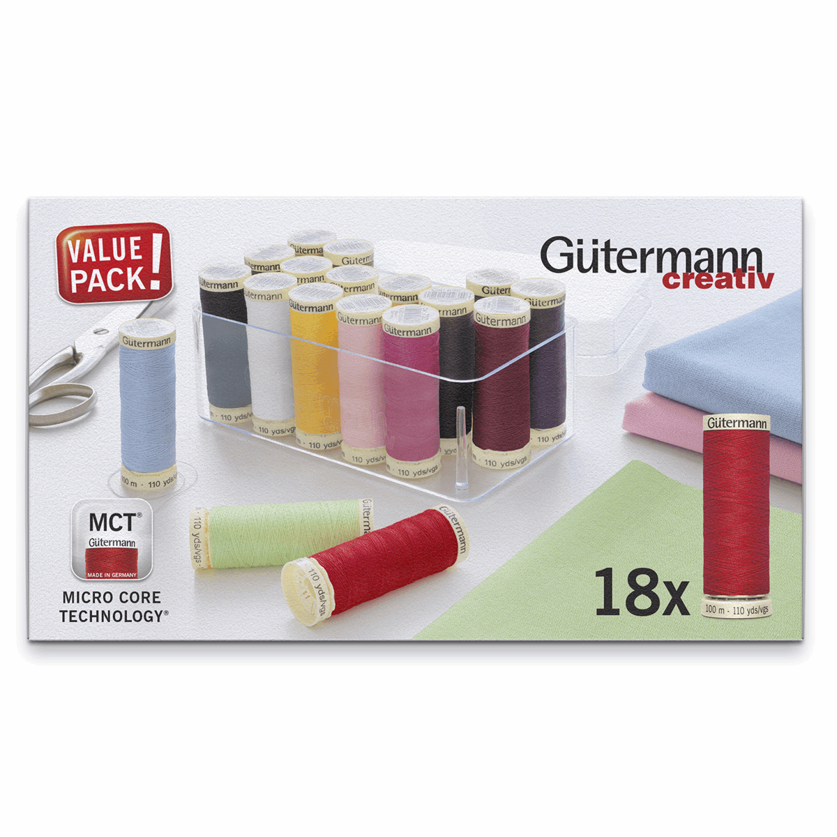 Gutermann Sew-All Thread Set with Storage Box - 100m (Pack of 18)
