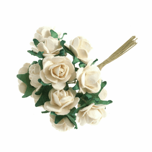 Cream Rose Paper Flowers - 14mm (Pack of 12 Stems)