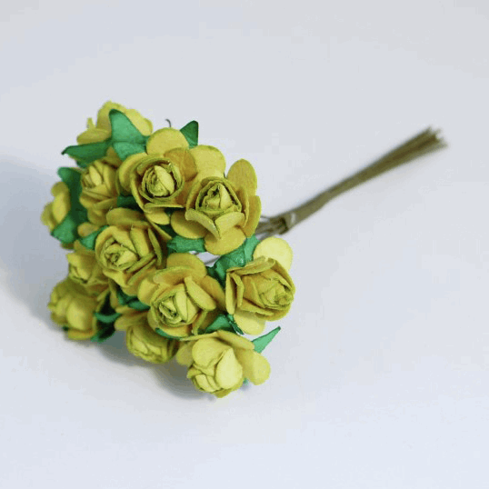 Lime Rose Paper Flowers - 14mm (Pack of 12 Stems)