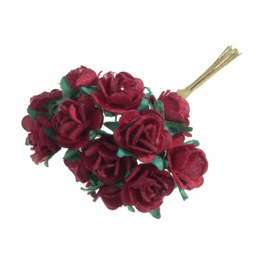 Red Rose Paper Flowers - 14mm (Pack of 12 Stems)