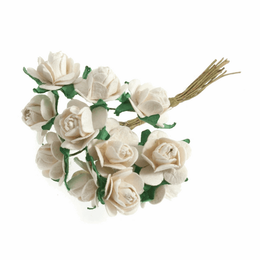 White Rose Paper Flowers - 14mm (Pack of 12 Stems)