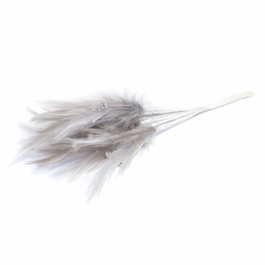 Grey Diamante Feathers (Pack of 6)
