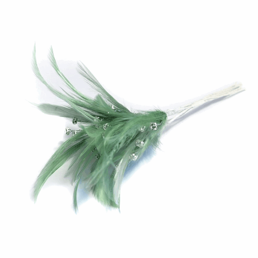 Sage Diamante Feathers (Pack of 6)