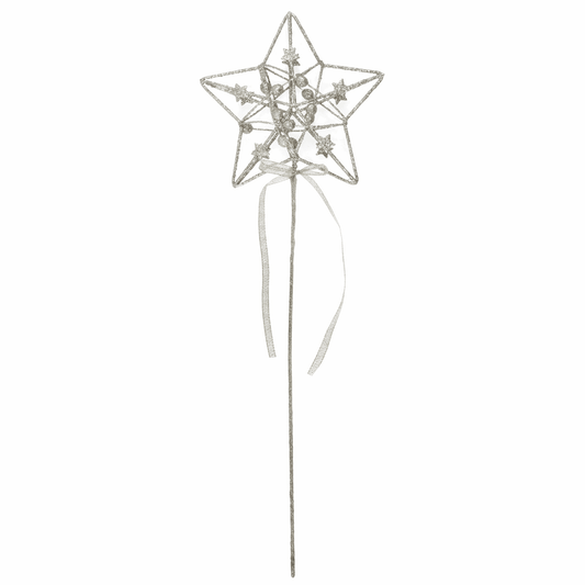 Silver Star Wand with Ribbon - 40cm x 13cm