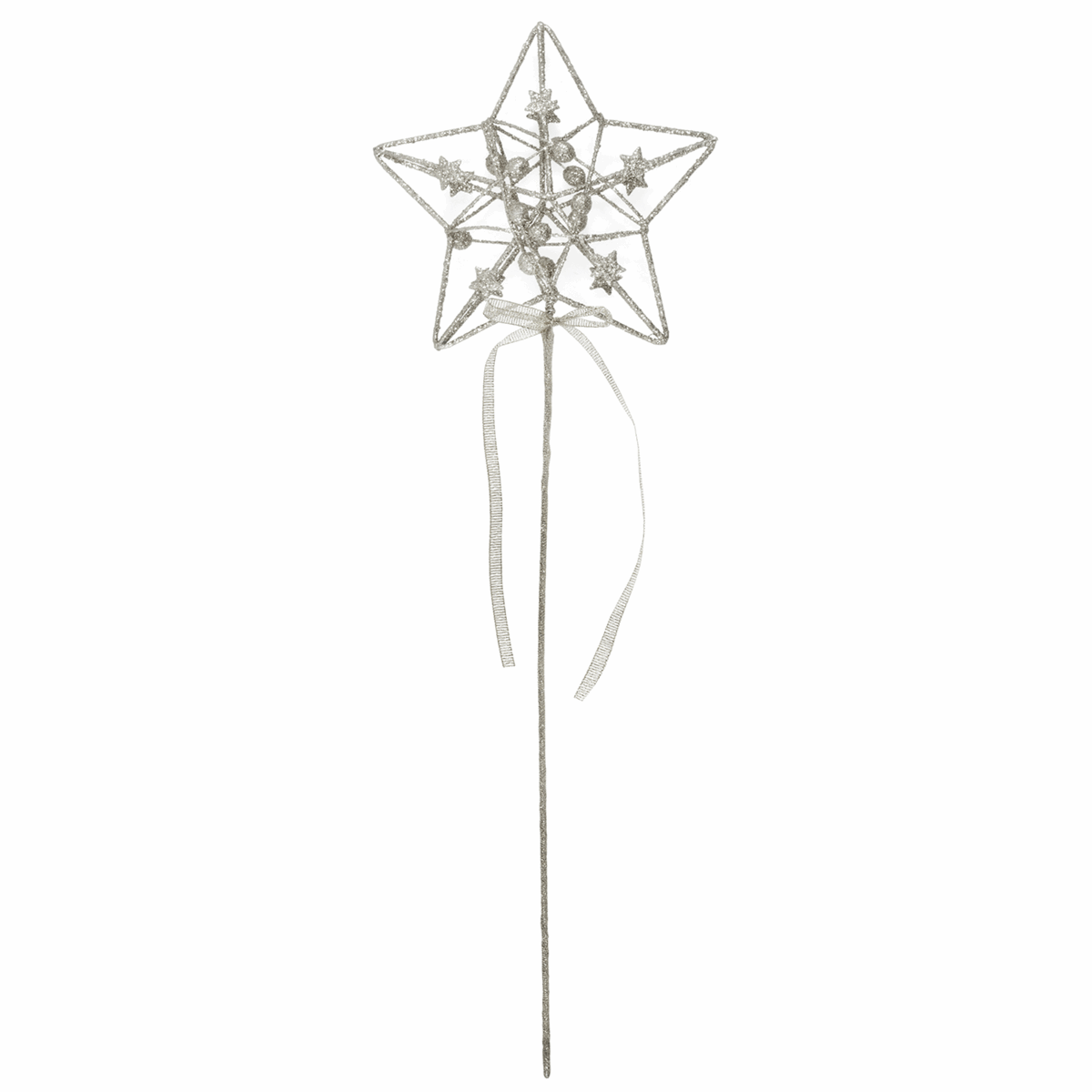 Silver Star Wand with Ribbon - 40cm x 13cm