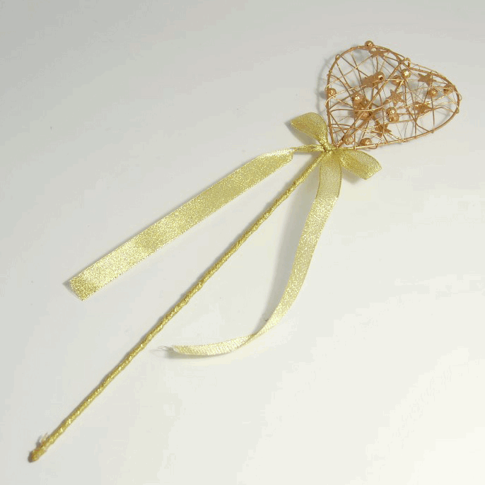 Gold Heart Wand with Ribbon - 40cm x 10cm