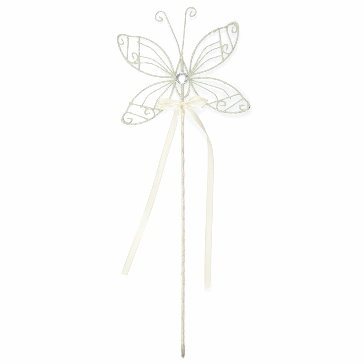 Ivory Butterfly Wand with Ribbon - 37cm x 13cm