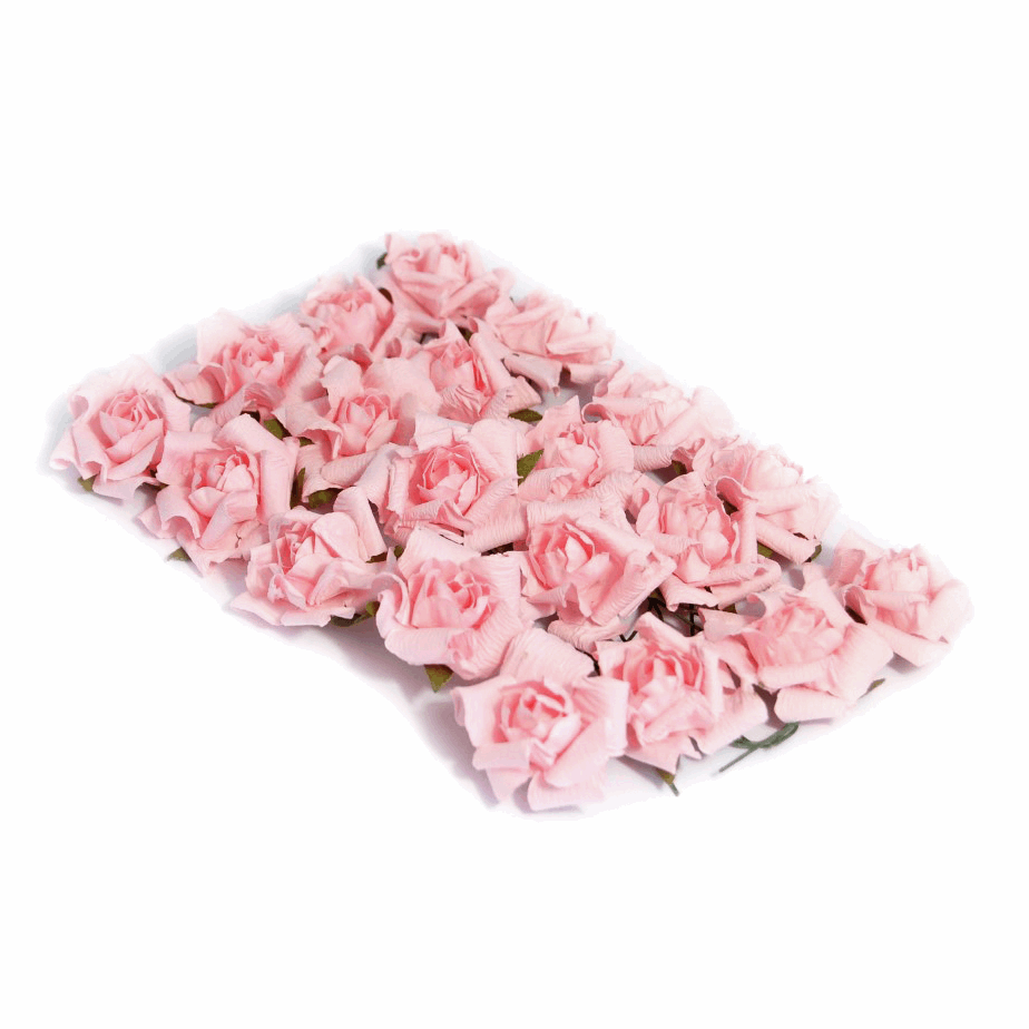 Pink Paper Rose Heads - 3.4cm (Pack of 20)
