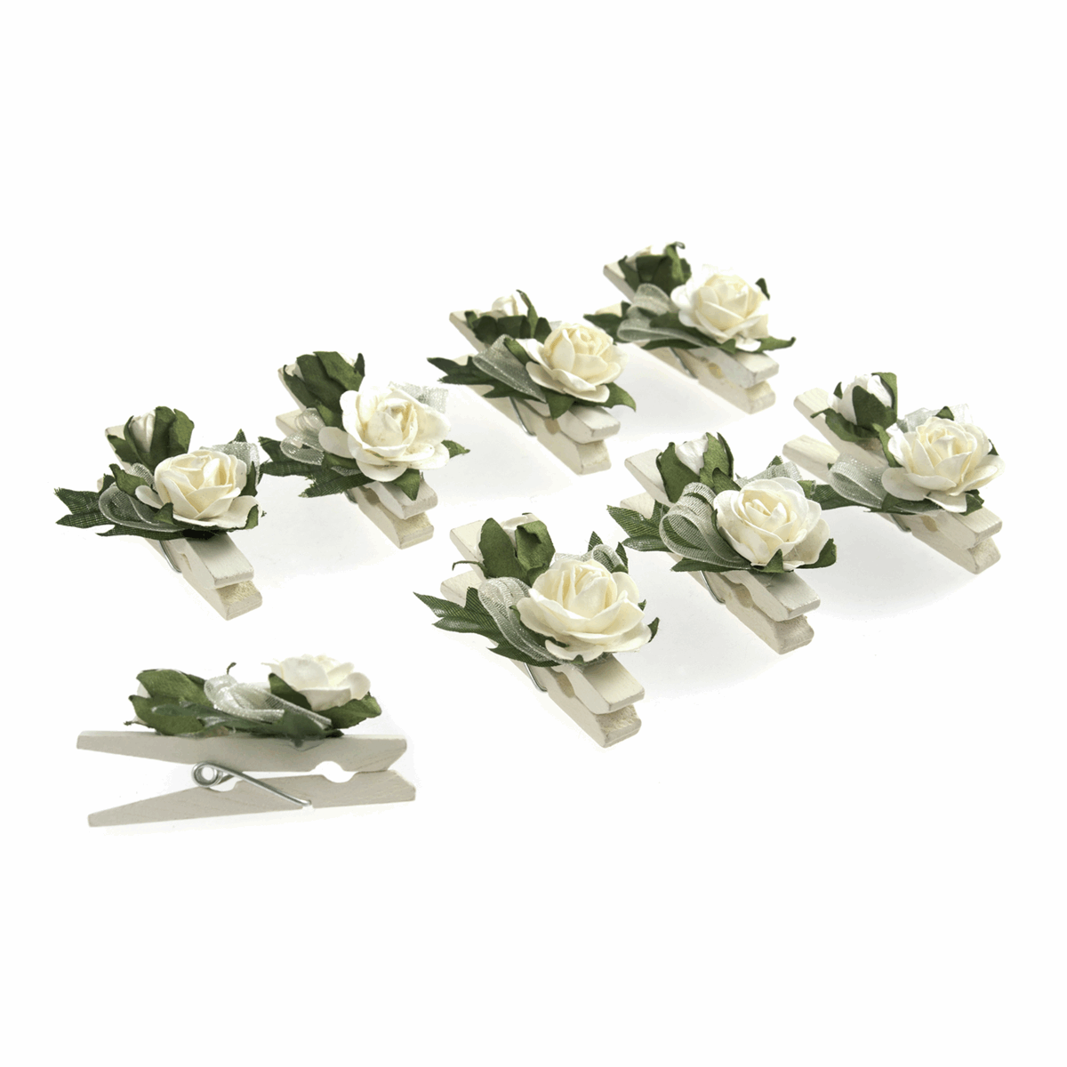 Ivory Rose Wedding Pegs - 2cm (Pack of 8)