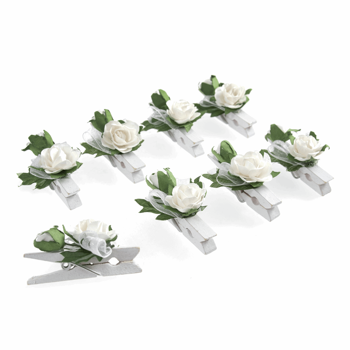 White Rose Wedding Pegs - 2cm (Pack of 8)