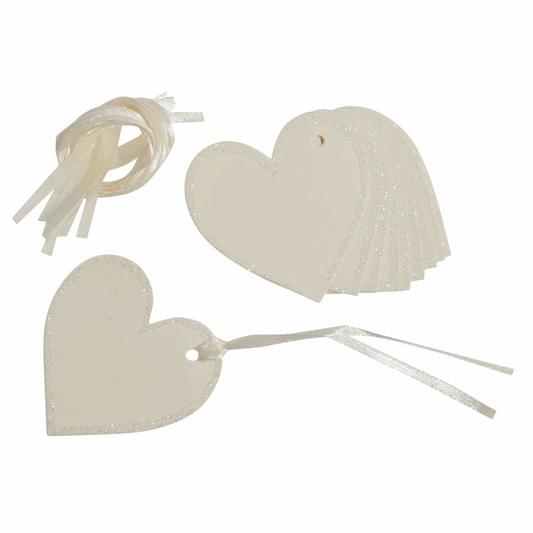 Ivory Heart Wedding Tags with Ribbon - 60mm (Pack of 10)