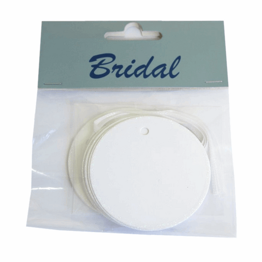 White Round Wedding Tags with Ribbon - 60mm (Pack of 10)