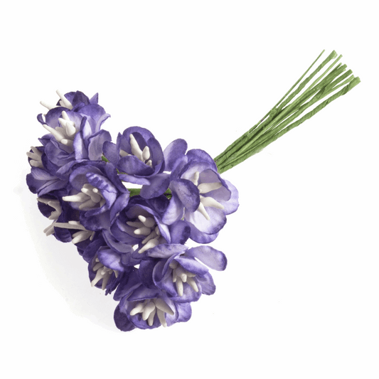 Purple Cherry Blossom Paper Flowers - 18mm (Pack of 12 Stems)