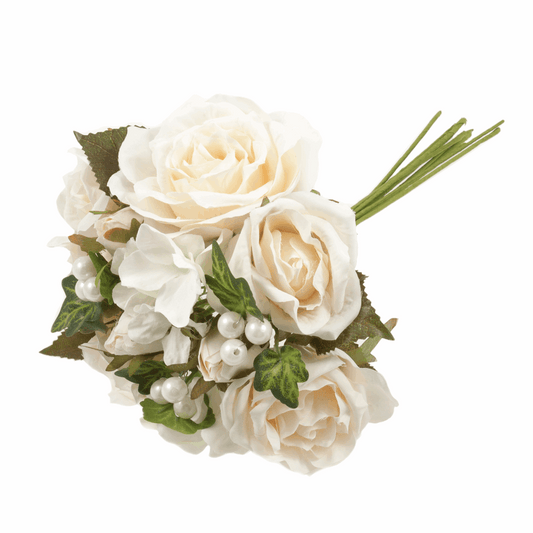 Bridal Rose with Pearls White Bouquet - 30cm