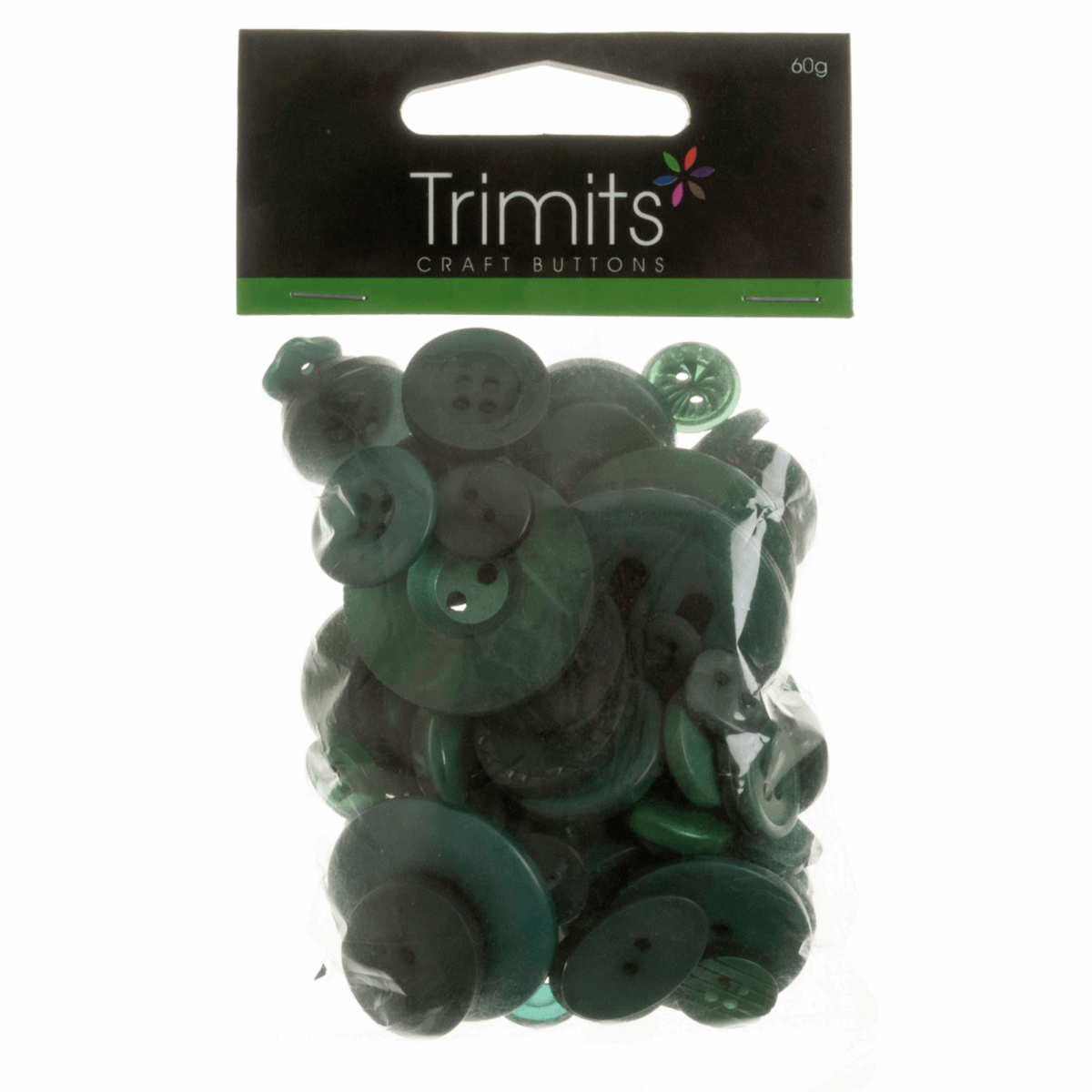 Bag of Craft Buttons - Assorted Green - approx 50g