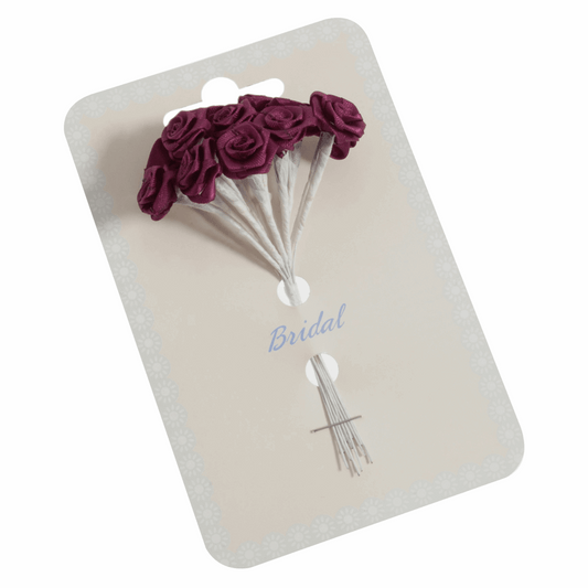 Burgundy Ribbon Rose Flower Stems - 15mm (Pack of 12 Stems)