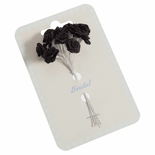 Black Ribbon Rose Flower Stems - 15mm (Pack of 12 Stems)