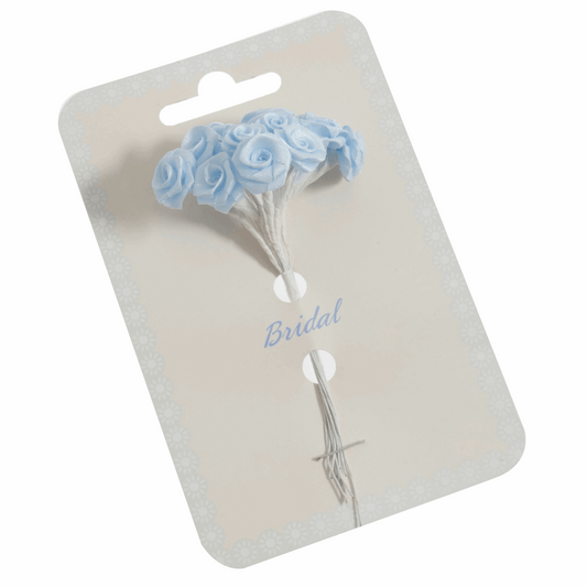 Baby Blue Ribbon Rose Flower Stems - 15mm (Pack of 12 Stems)