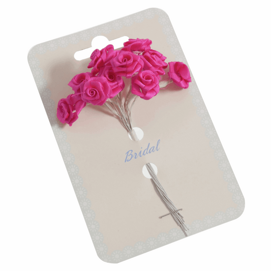 Fuchsia Ribbon Rose Flower Stems - 15mm (Pack of 12 Stems)