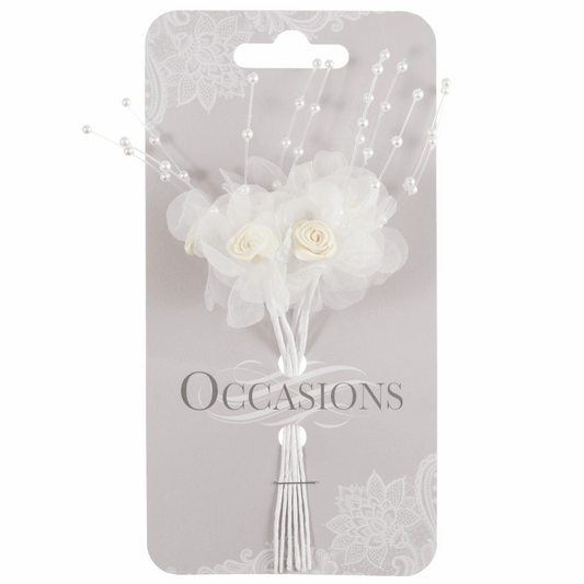 Cream Ribbon Rose with Net and Pearls - 26mm (Pack of 6 Stems)
