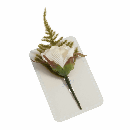 Cream Rose Corsage with Fern - 5cm