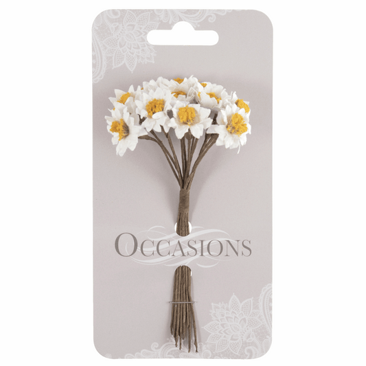 White Sun Daisy Paper Flowers - 15mm (Pack of 12 Stems)