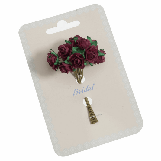 Burgundy Rose Paper Flowers - 14mm (Pack of 12 Stems)