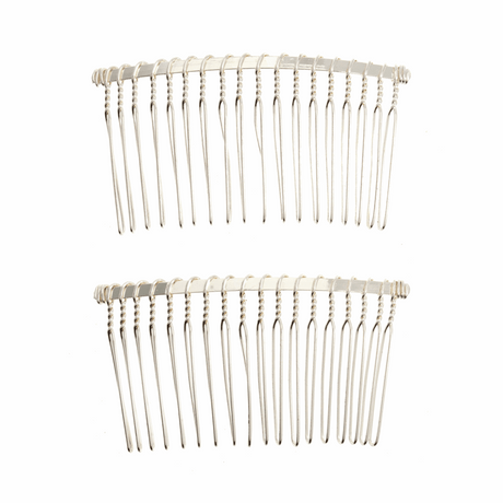 Bridal Silver Metal Hair Comb Slides - 7 x 3.5cm (Pack of 2)