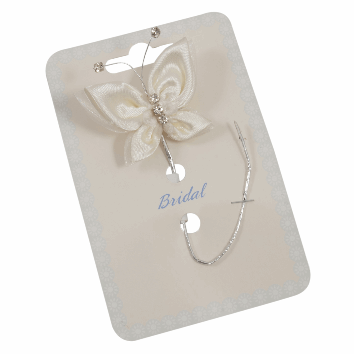 Cream/Silver Satin Butterfly Pick