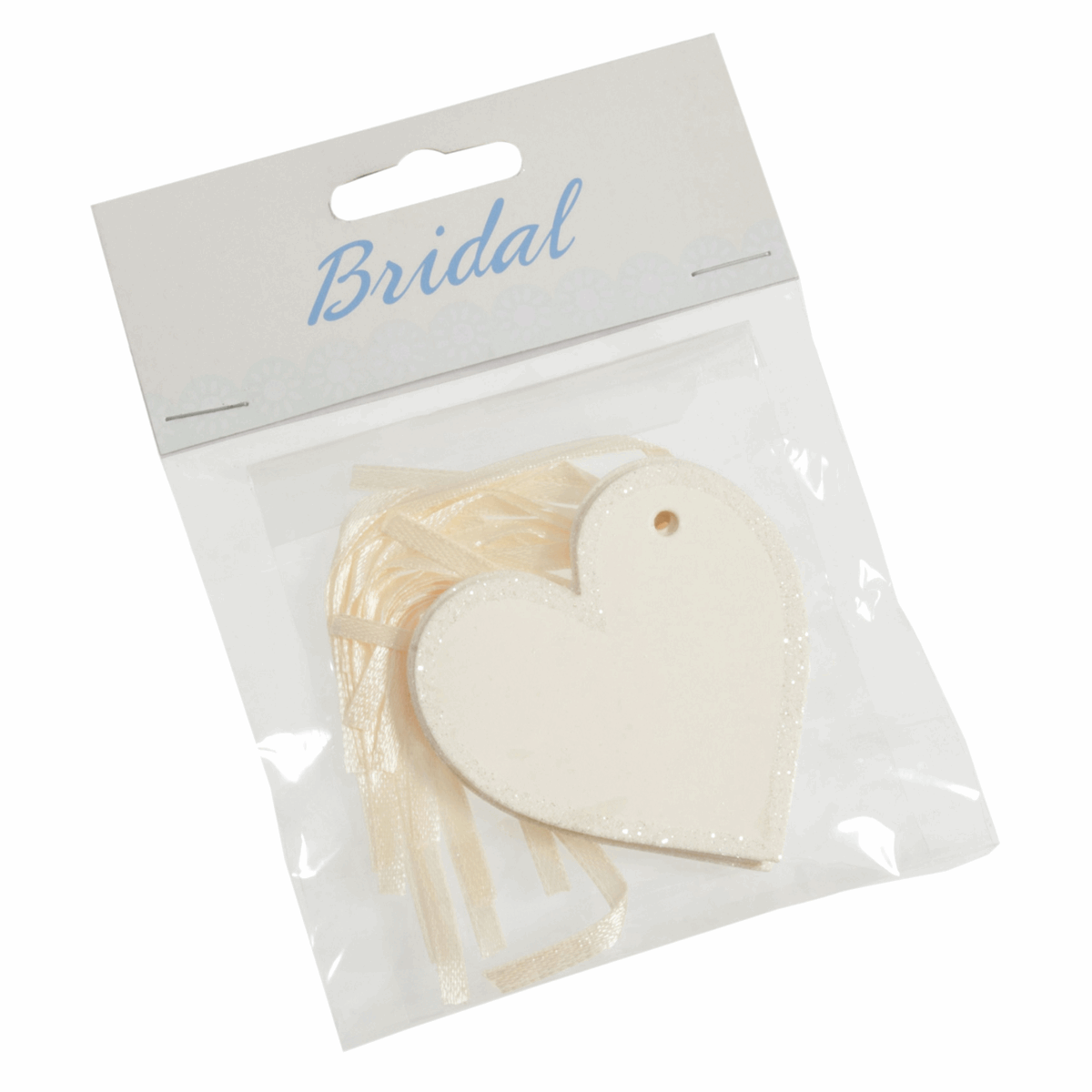 Ivory Heart Wedding Tags with Ribbon - 60mm (Pack of 10)