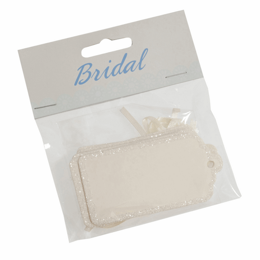 Ivory Rectangle Wedding Tags with Ribbon - 60mm (Pack of 10)