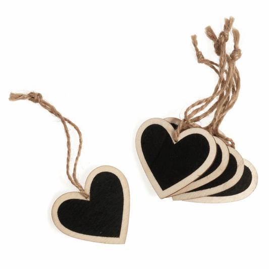 Wooden Heart Blackboard Tags with Jute String - 5cm x 5cm (Pack of 5)