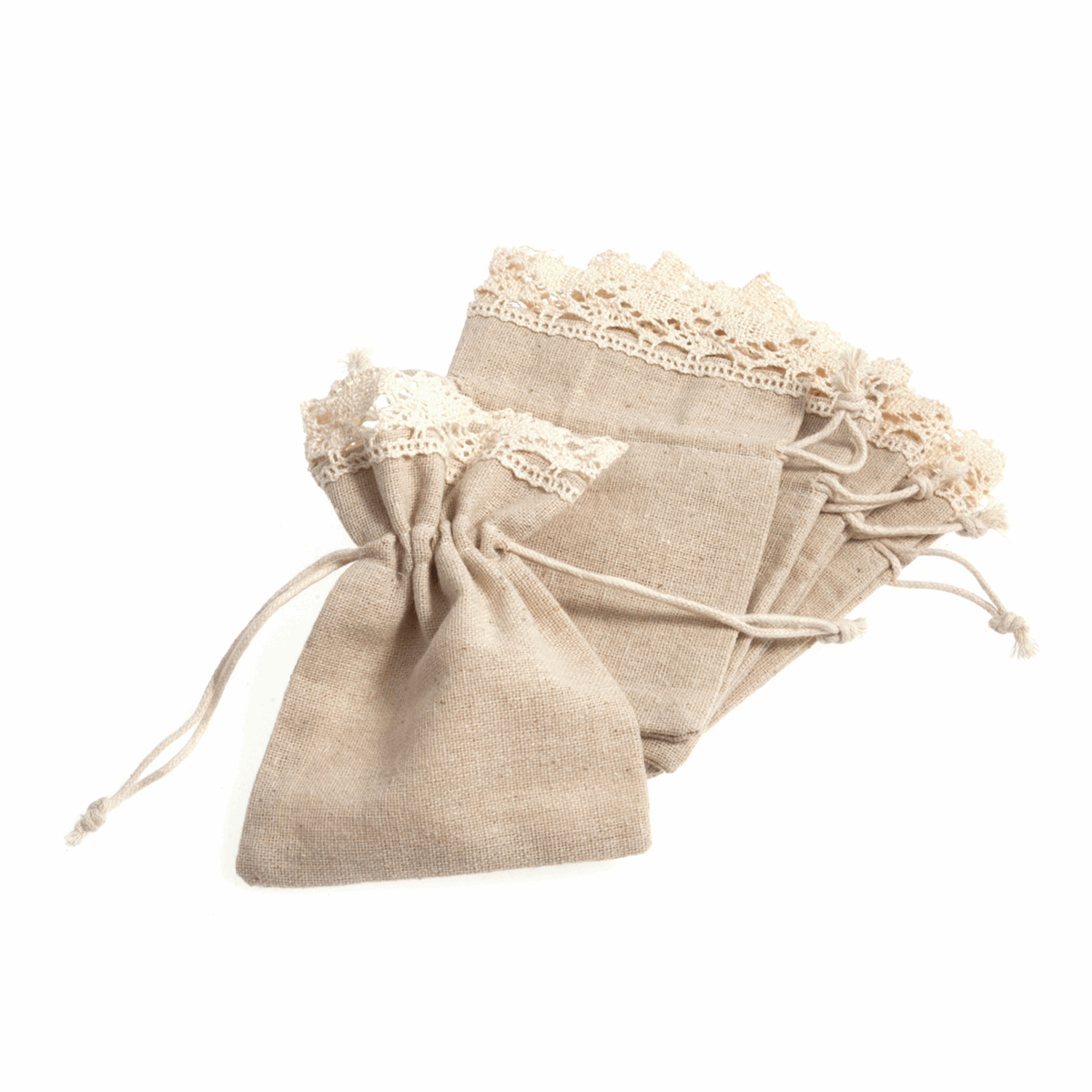 Cotton Wedding Favour Bag with Crochet Trim - Ivory (Pack of 5)
